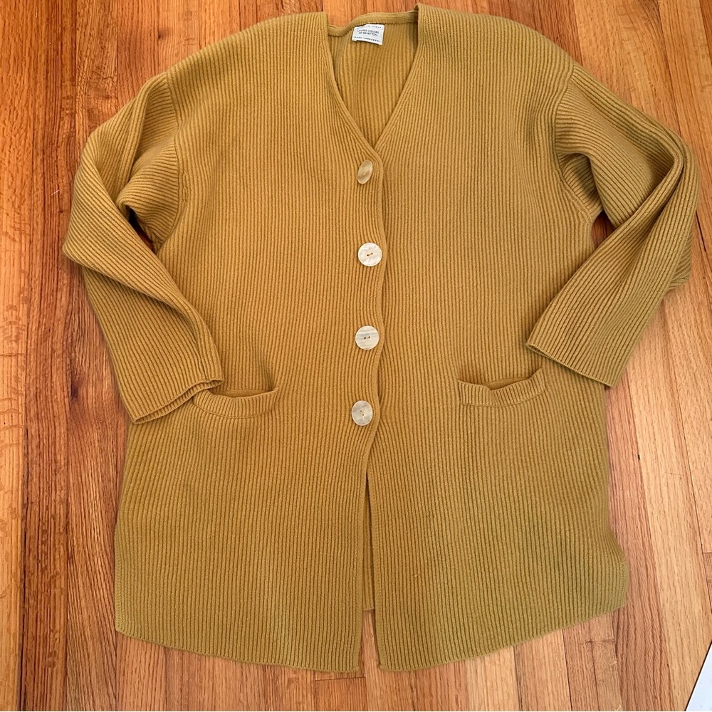 United Colors Of Benetton Mustard Ribbed Button Cardigan
